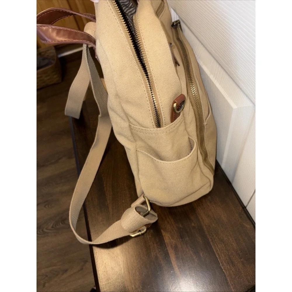 Antik Kraft Willa Canvas Backpack Tan 14" X 12" Multi Pockets - Picture 8 of 9